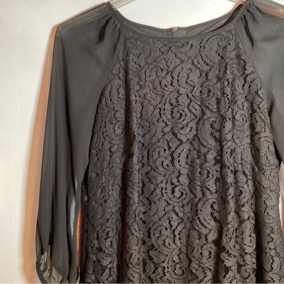 Adrianna Papell Dress Black Lace Mesh Shift Longsleeve Lined Size 12 L - Picture 4 of 10